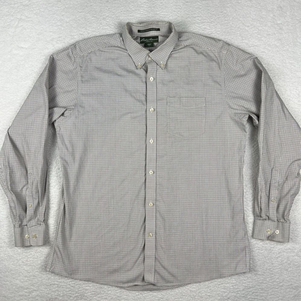 Eddie Bauer Men's Large Plaid Button‎ Down Shirt Relaxed Fit Wrinkle Resistant